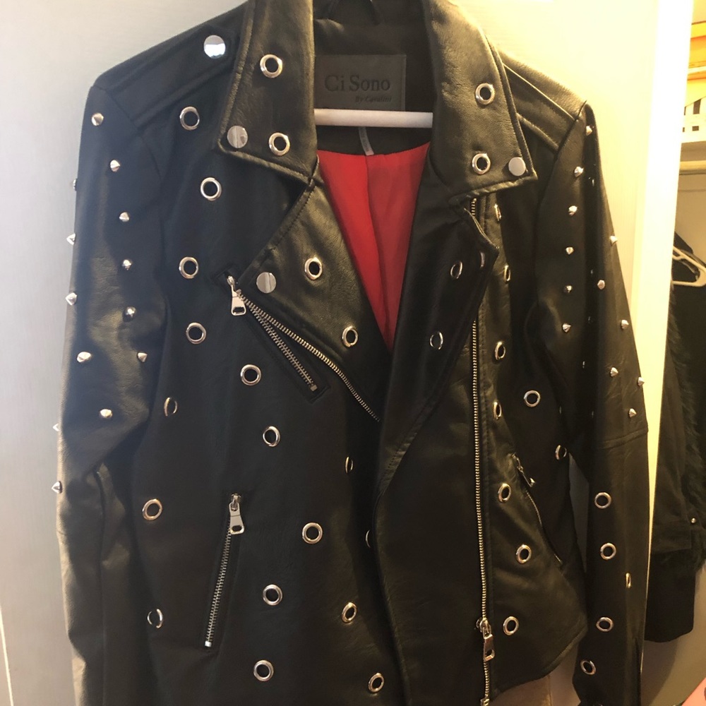 Black spike and ring moto biker jacket